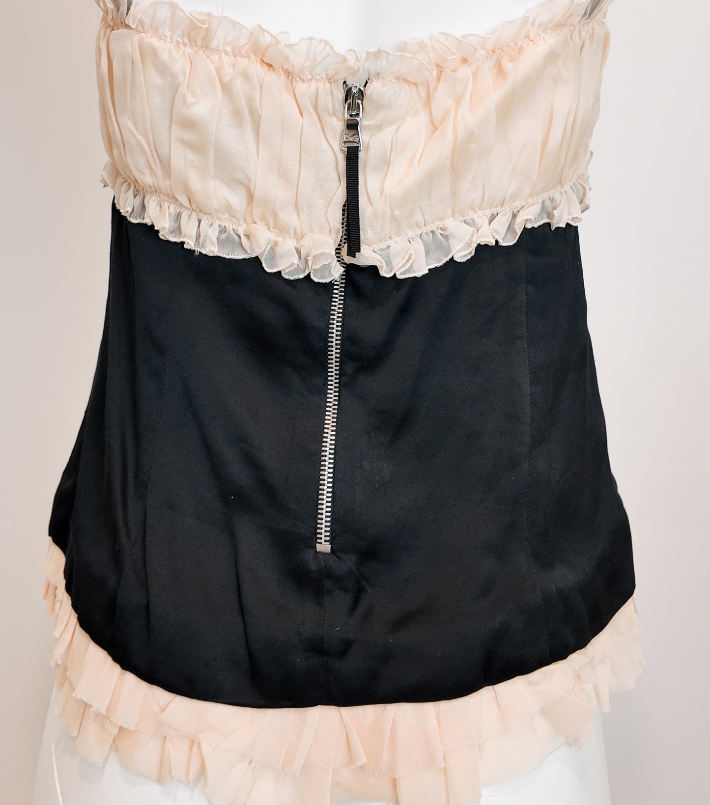 D&G Silk Black Bustier with Rose Bust/ RuffledTrim