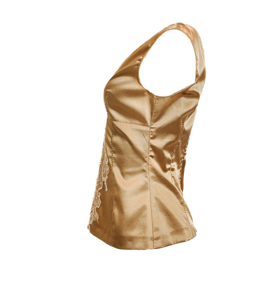D&G Gold Satin Camisole with Center Lace