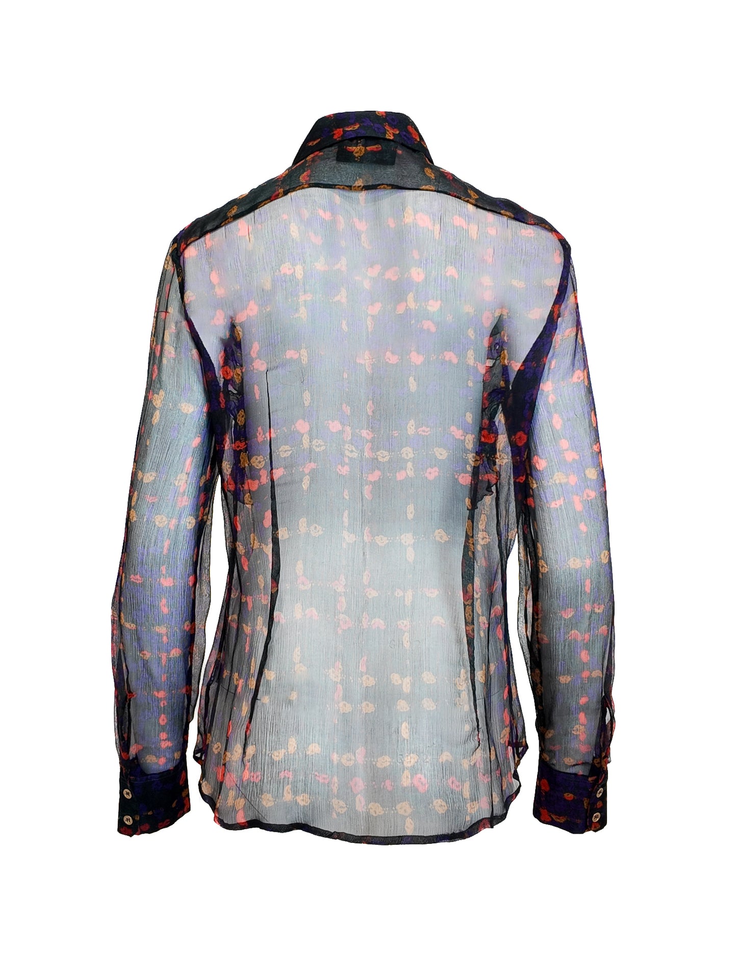 D&G F/W 2008 Black Sheer Printed Top with Center Ruffle