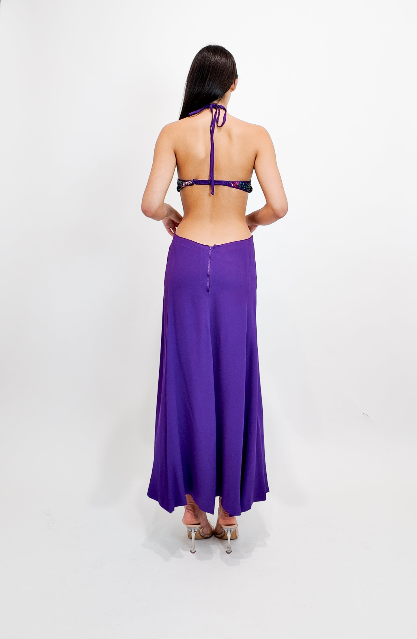 Reinhard Luthier Custom Purple 1970's Backless Sequin Dress