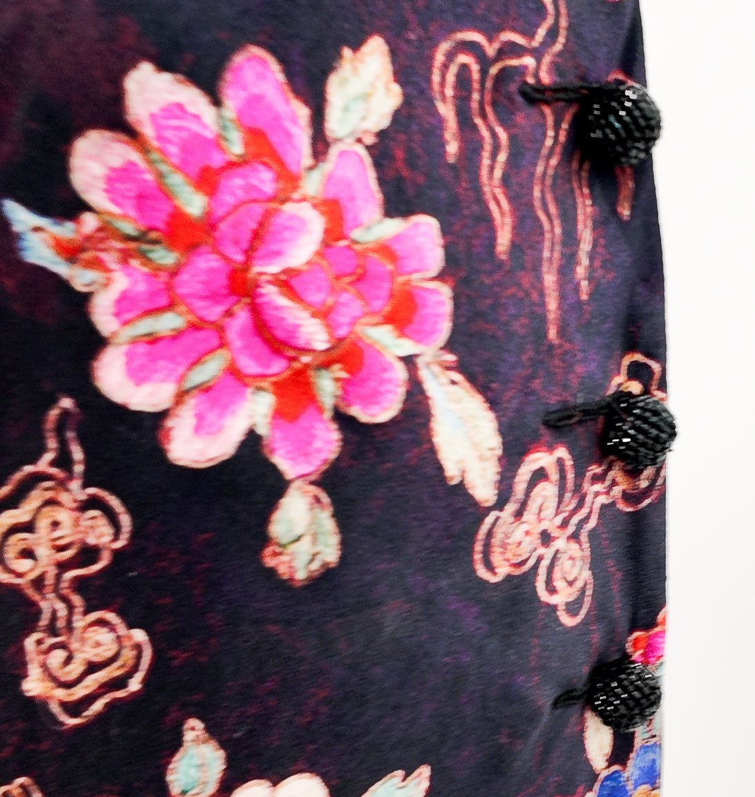 Iceberg Floral Print Silk Dress With Fringe Hem & Embroidered Trim