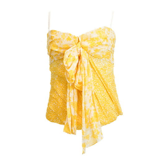 D&G Yellow Printed Ruched Chiffon Corset