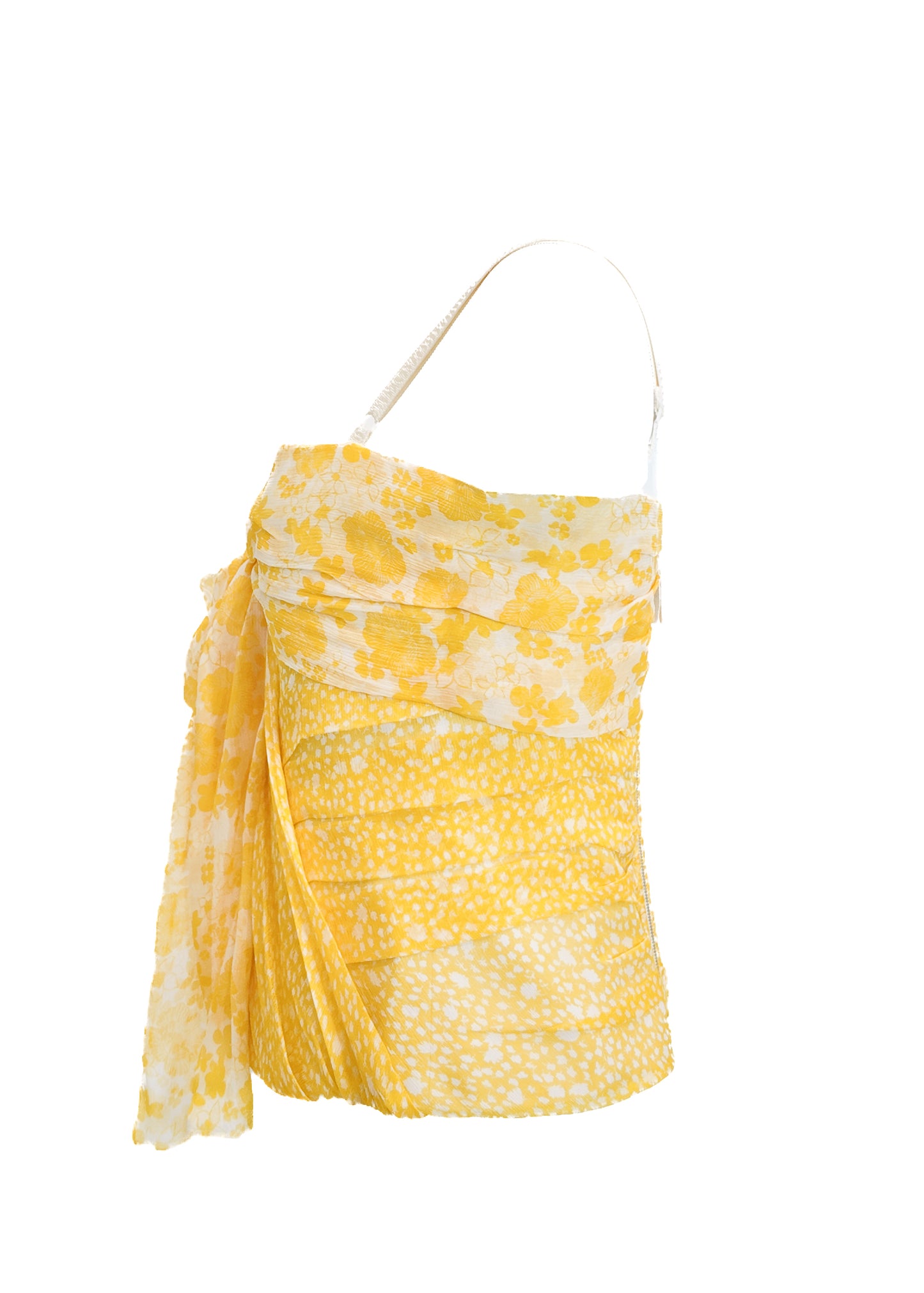 D&G Yellow Printed Ruched Chiffon Corset