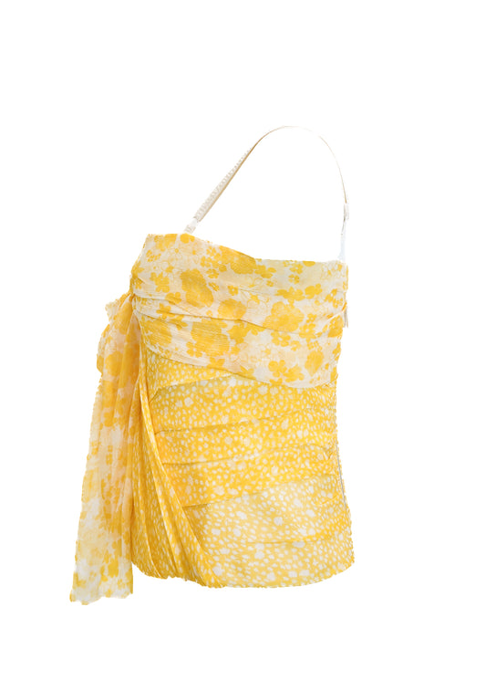 D&G Yellow Printed Ruched Chiffon Corset