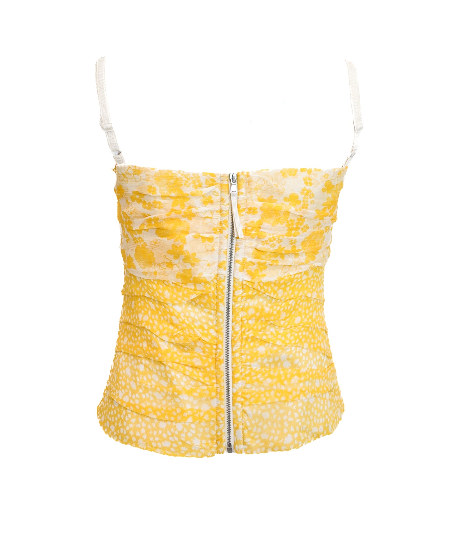 D&G Yellow Printed Ruched Chiffon Corset