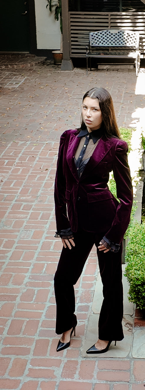 Gucci 2007 Cranberry Red Velvet Womens Pants Suit