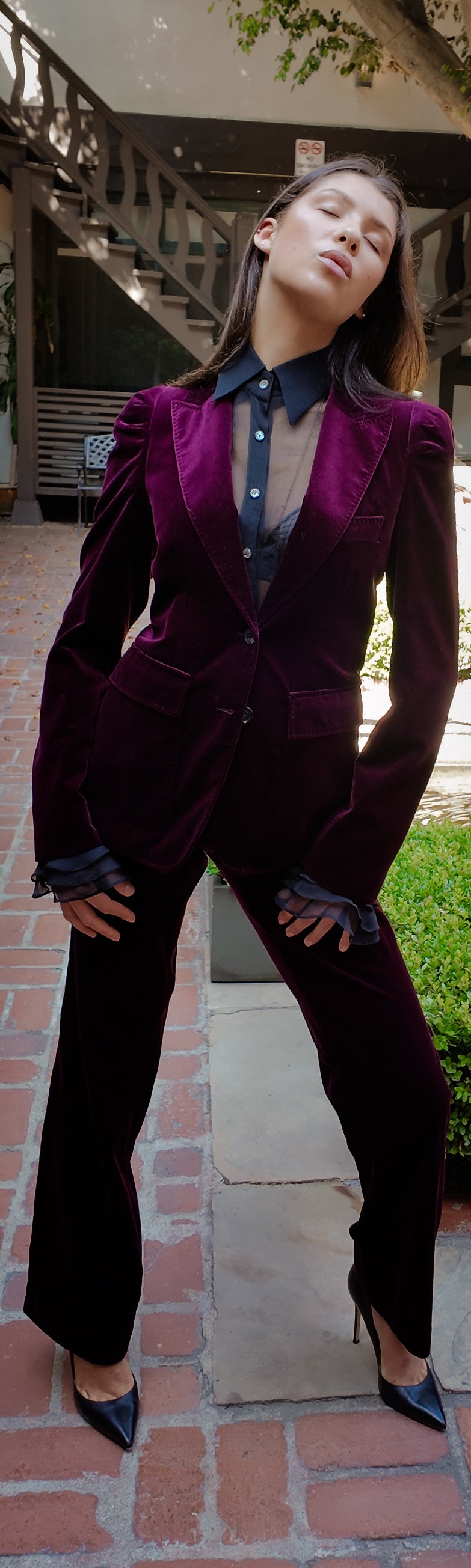 Gucci 2007 Cranberry Red Velvet Womens Pants Suit