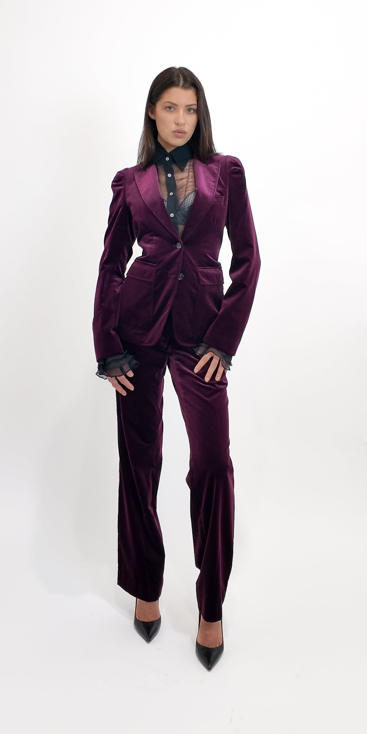 Gucci 2007 Cranberry Red Velvet Womens Pants Suit