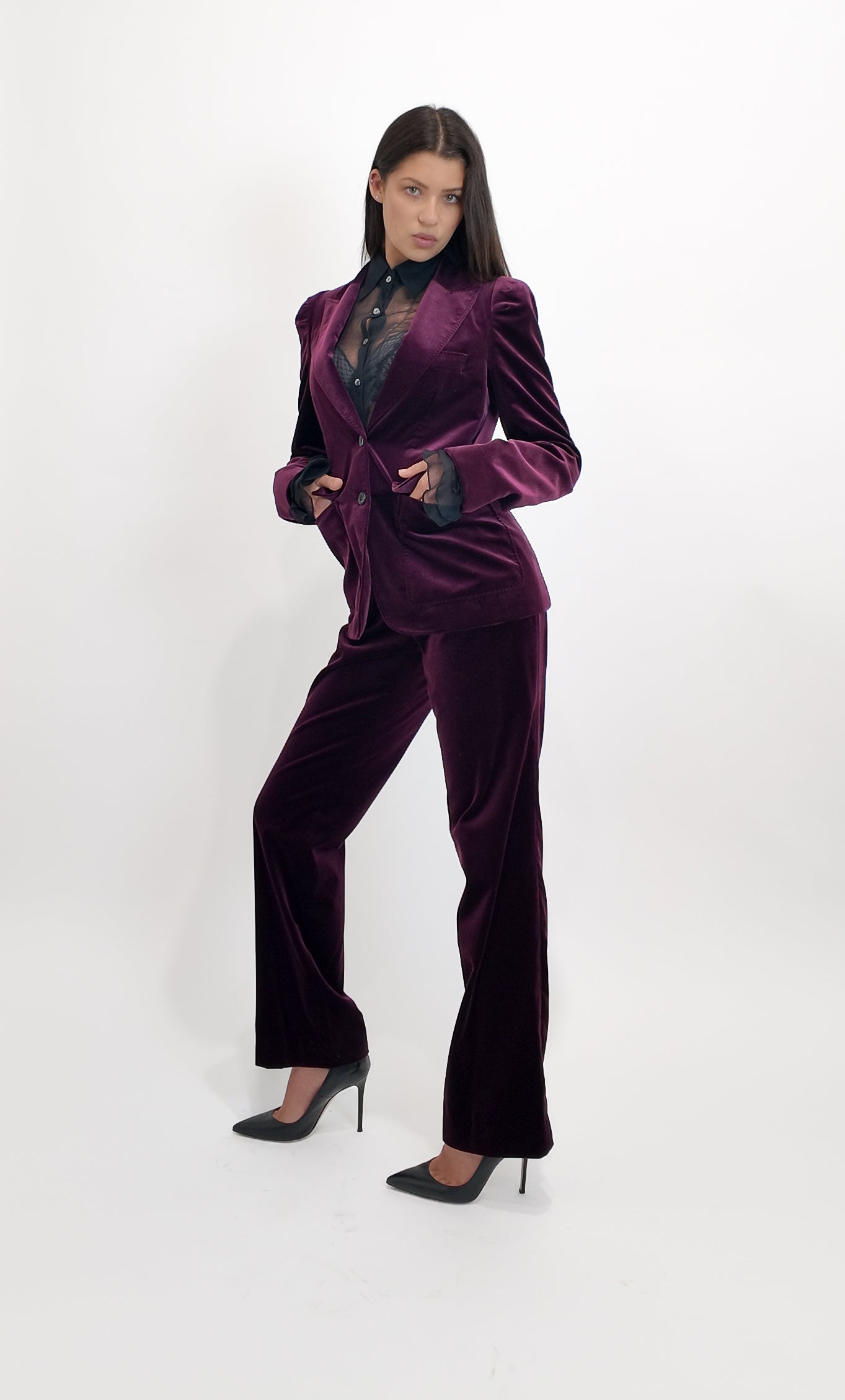 Gucci 2007 Cranberry Red Velvet Womens Pants Suit