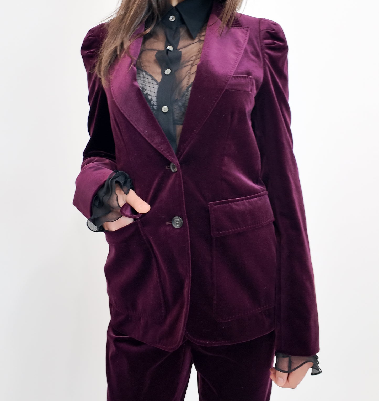 Gucci 2007 Cranberry Red Velvet Womens Pants Suit
