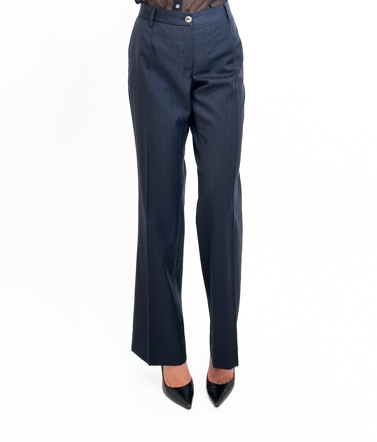 Navy blue dress pants on a white background