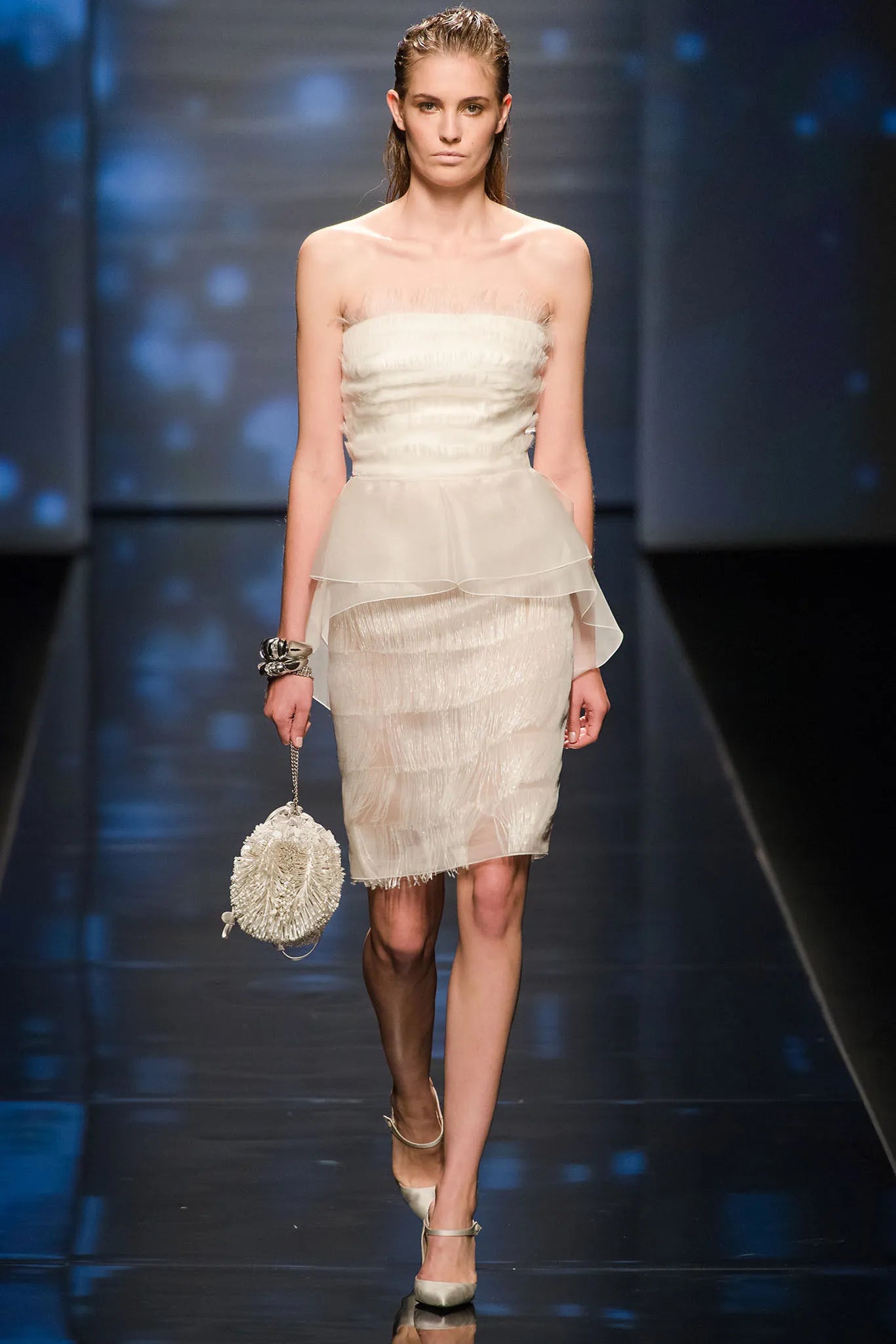 Alberta Ferretti S/S 2013 White Silk Cocktail Peplum Dress