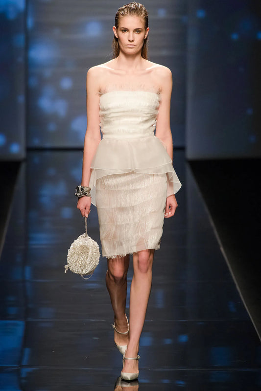 Alberta Ferretti S/S 2013 White Silk Cocktail Peplum Dress