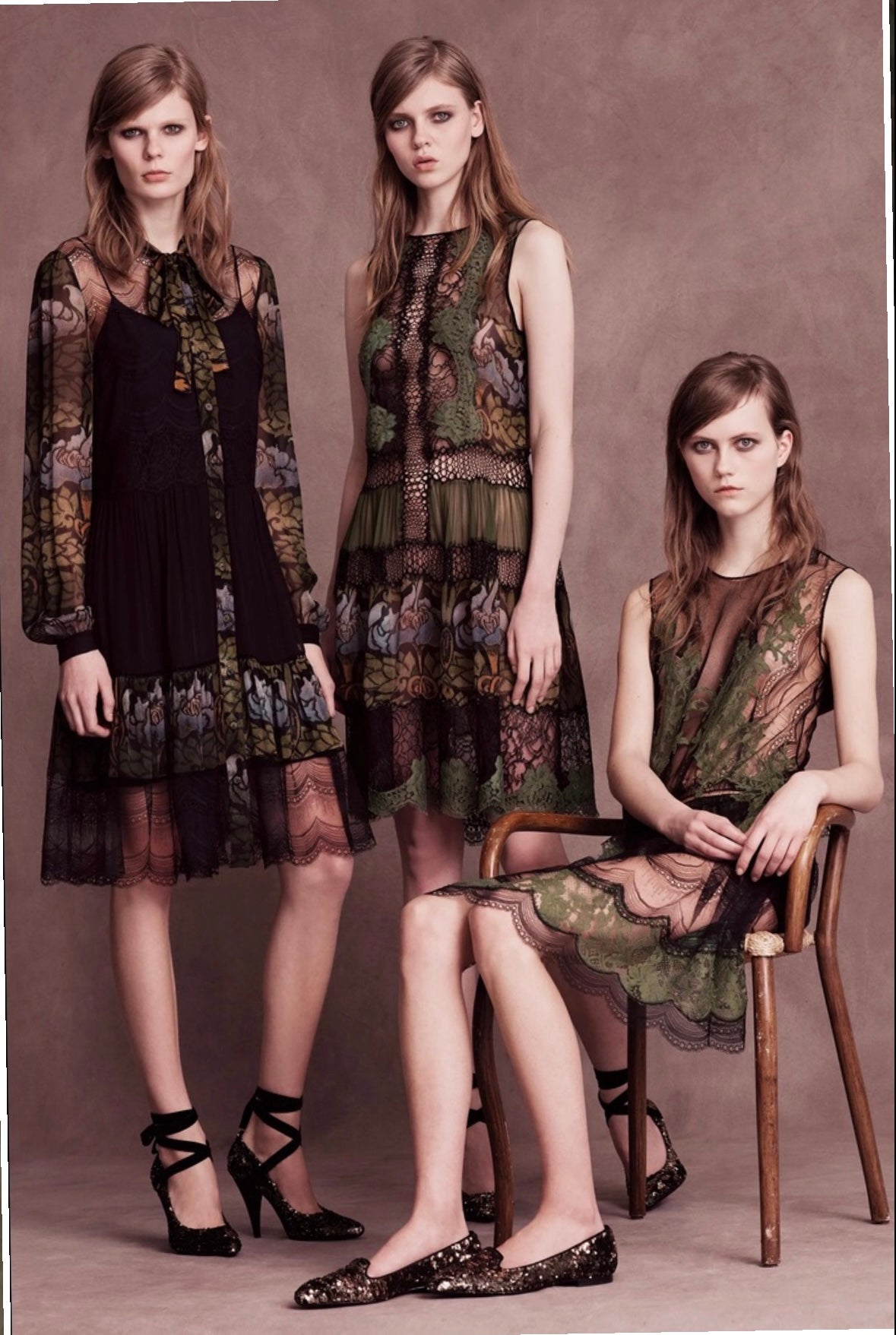 Alberta Ferretti Black & Multicolor Chiffon & Lace Dress