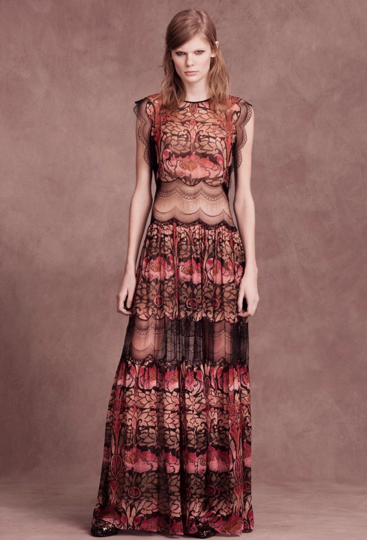 Alberta Ferretti Black & Multicolor Chiffon & Lace Dress