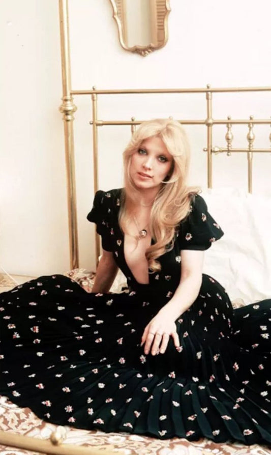 Ossie Clark 1969 "Bridget" Dress, Navy Wrap Dress Low Neckline - The Kit Vintage