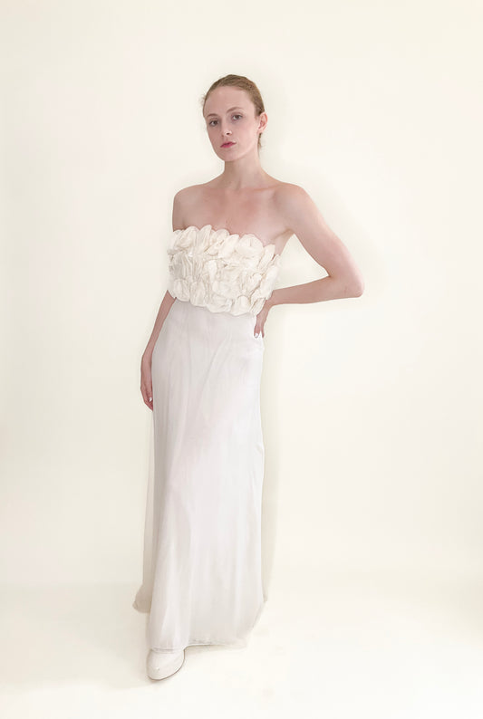 Strapless Floral Top Ivory Silk Dress - The Kit Vintage