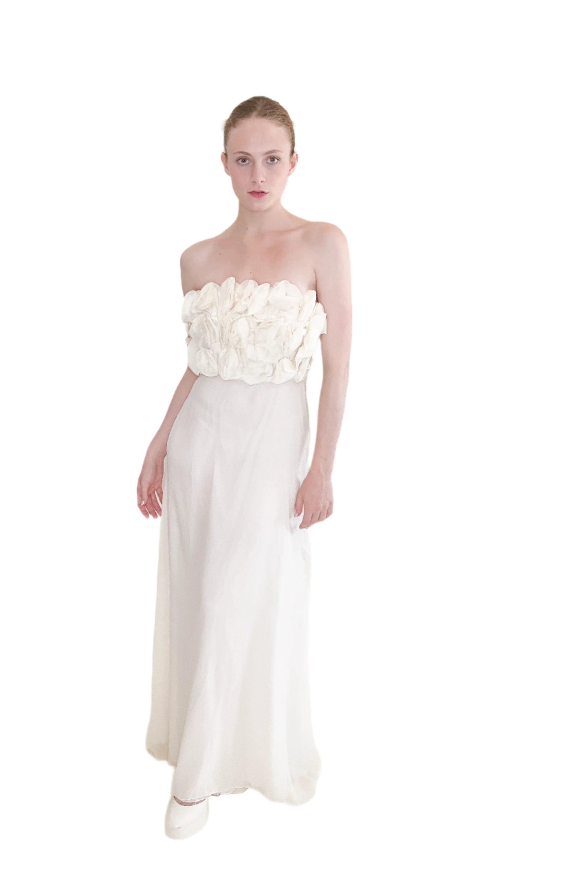 Strapless Floral Top Ivory Silk Dress - The Kit Vintage