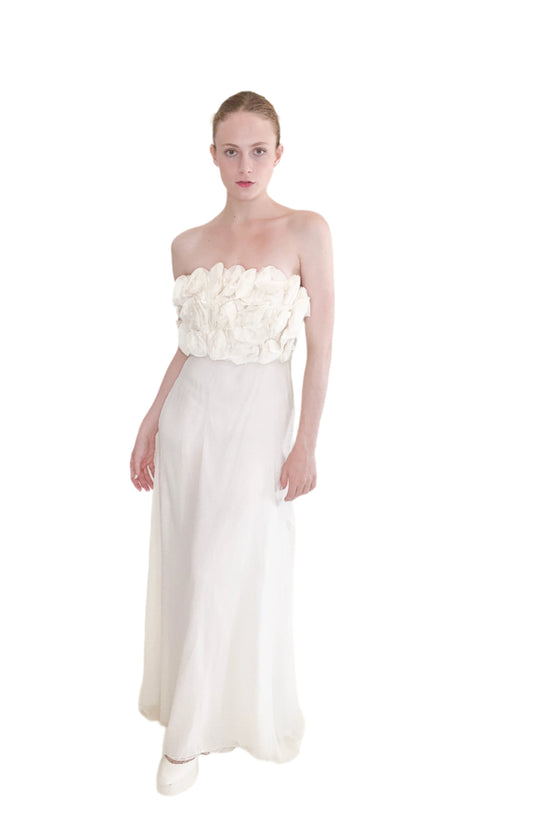 Strapless Floral Top Ivory Silk Dress - The Kit Vintage