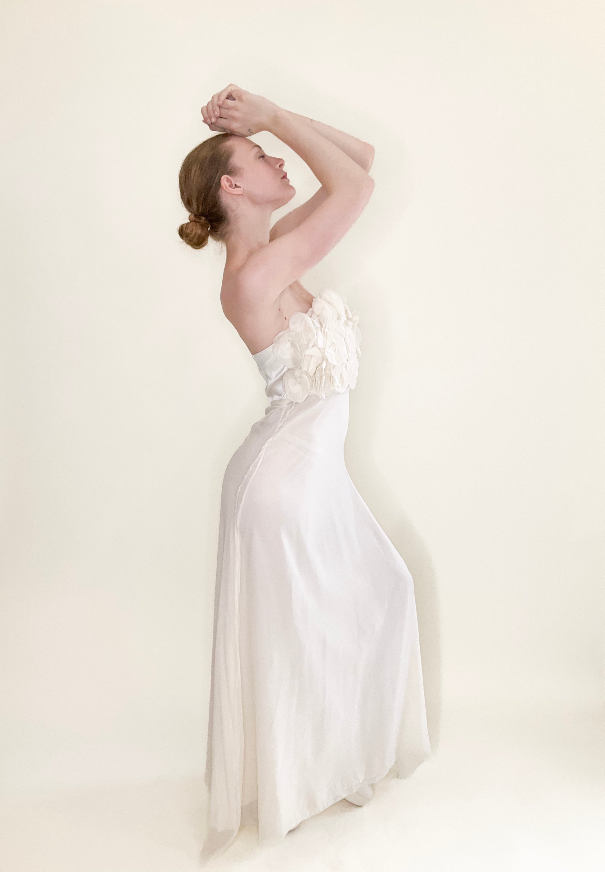 Strapless Floral Top Ivory Silk Dress - The Kit Vintage