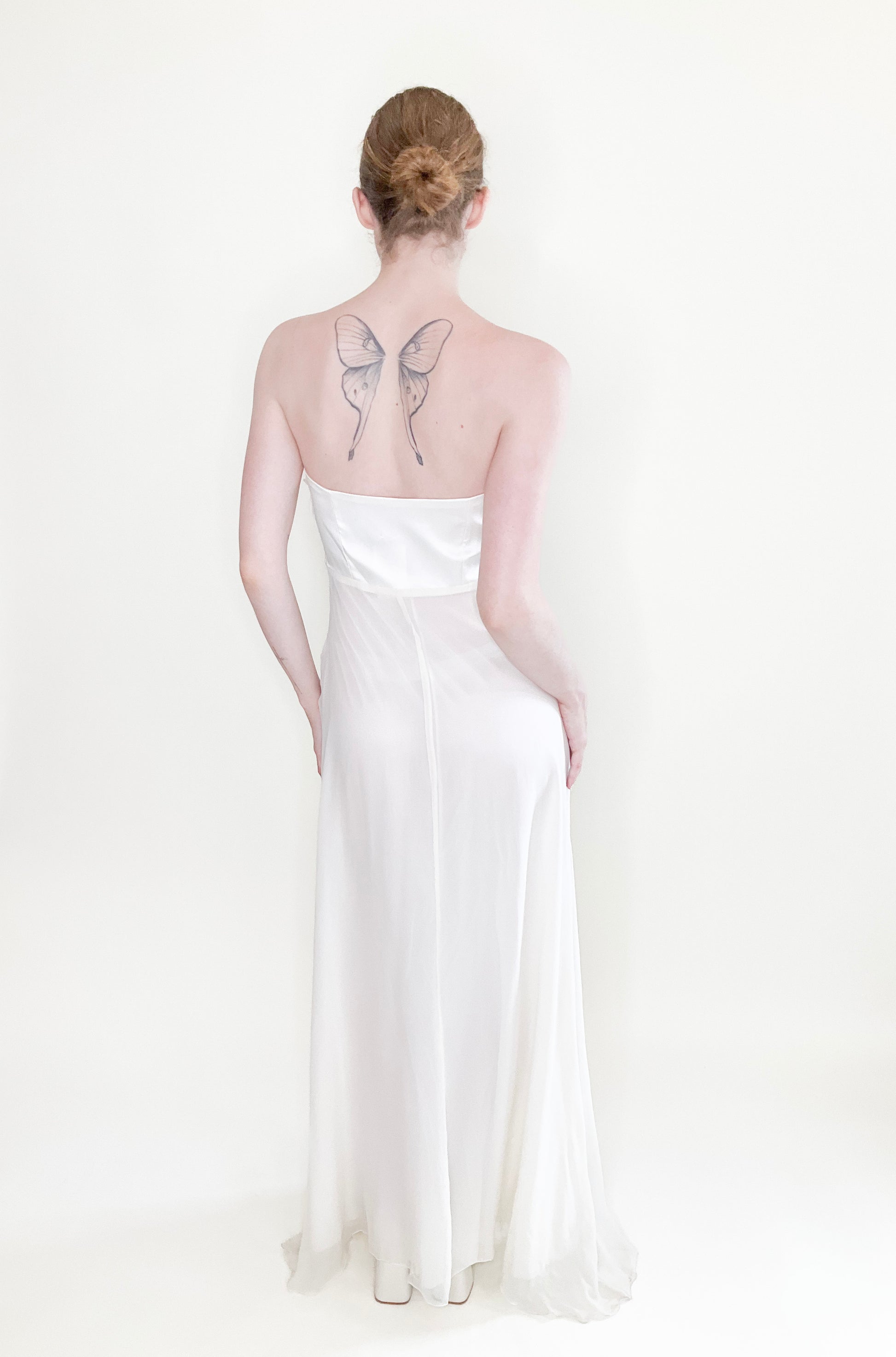 Strapless Floral Top Ivory Silk Dress - The Kit Vintage