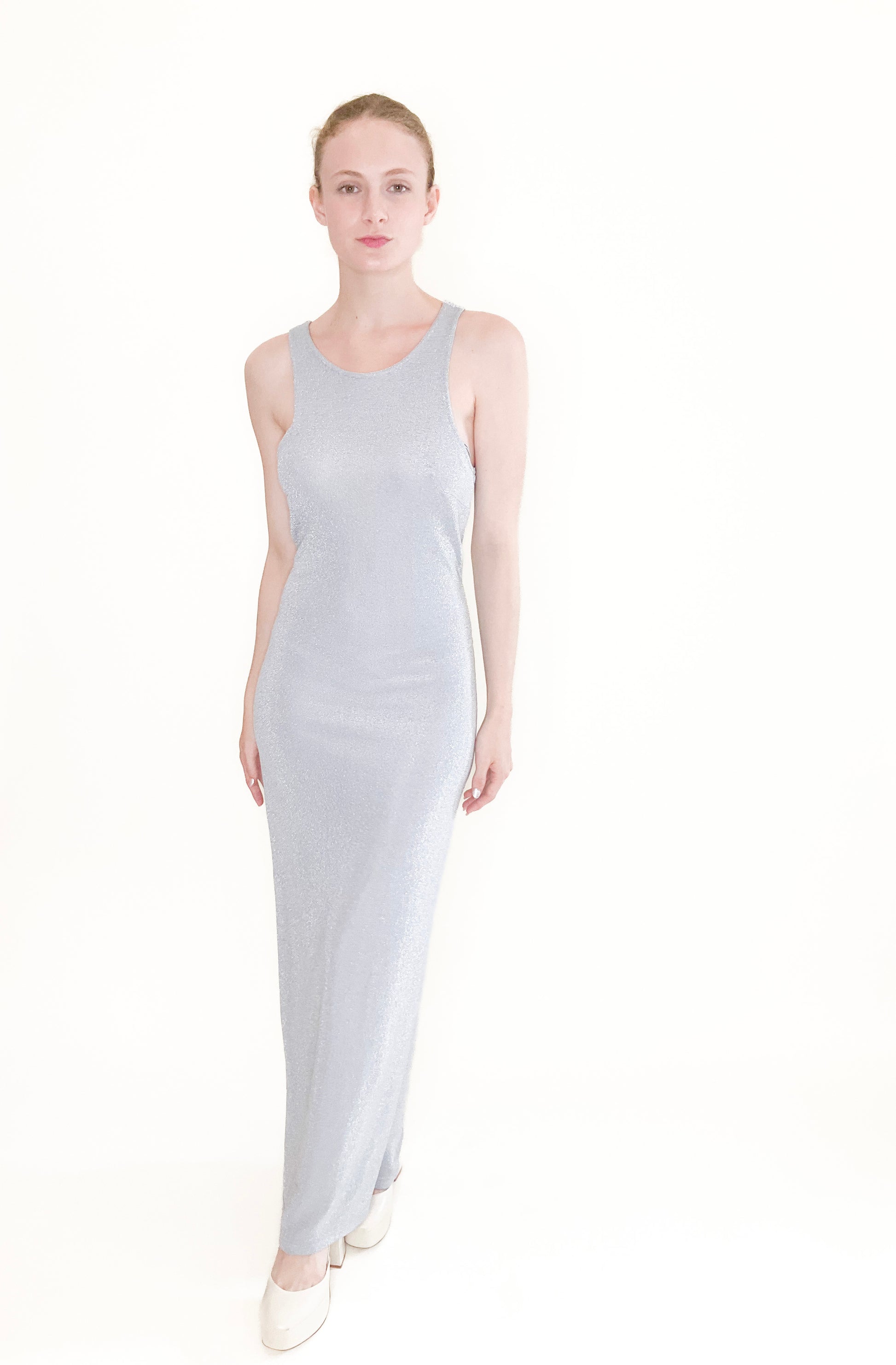 Ice Blue Metallic 90s Knit Dress - The Kit Vintage
