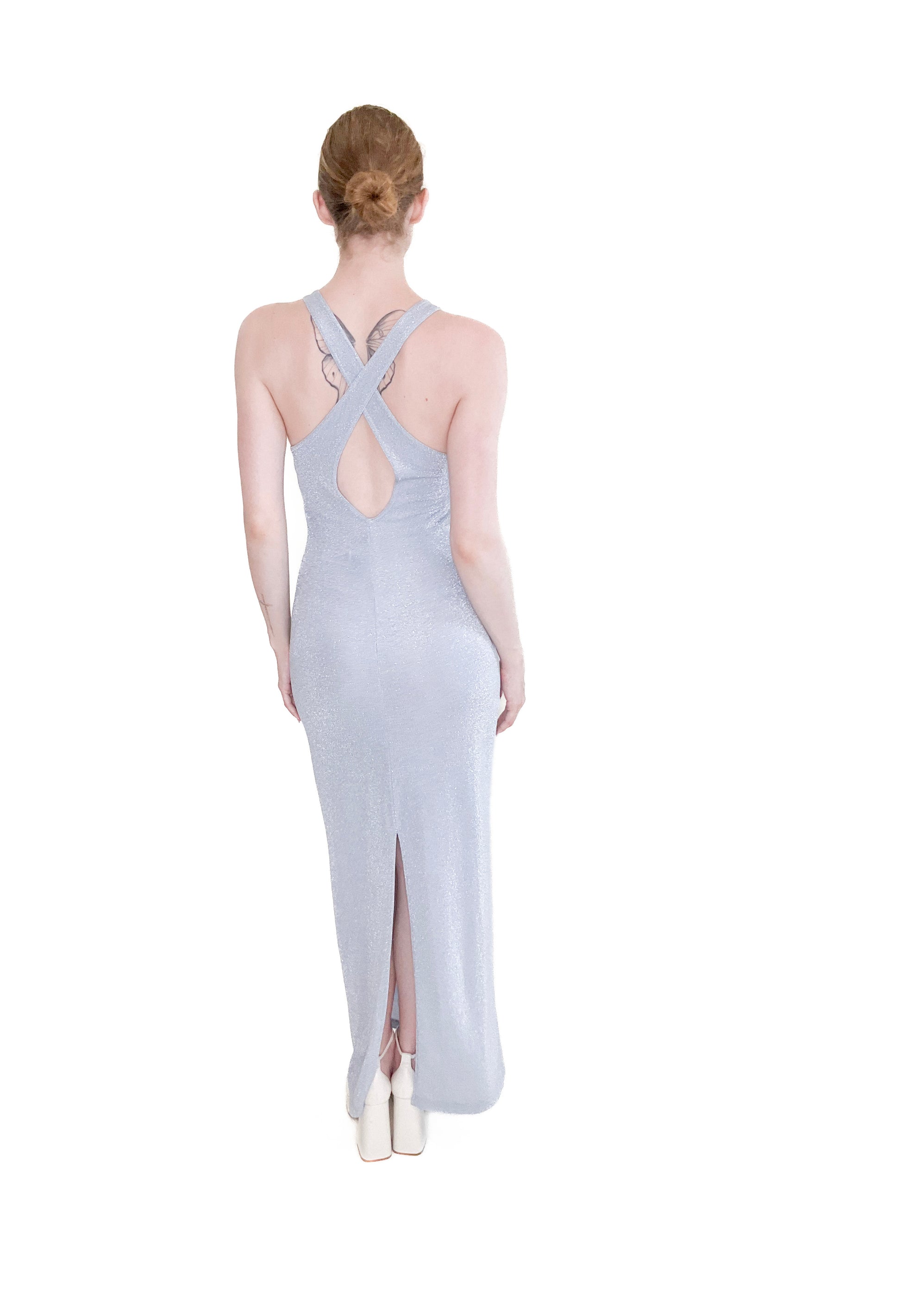 Ice Blue Metallic 90s Knit Dress - The Kit Vintage