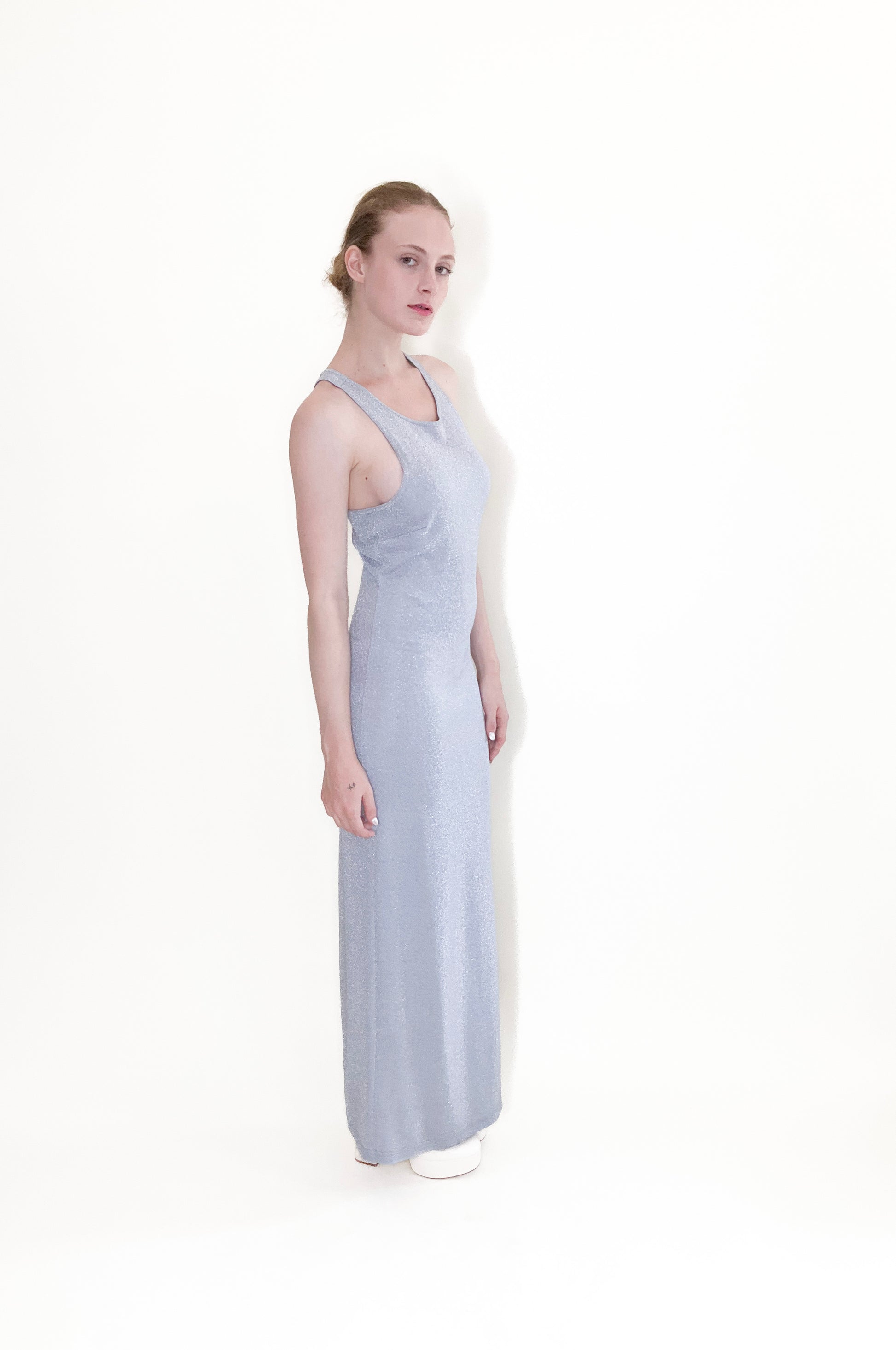 Ice Blue Metallic 90s Knit Dress - The Kit Vintage