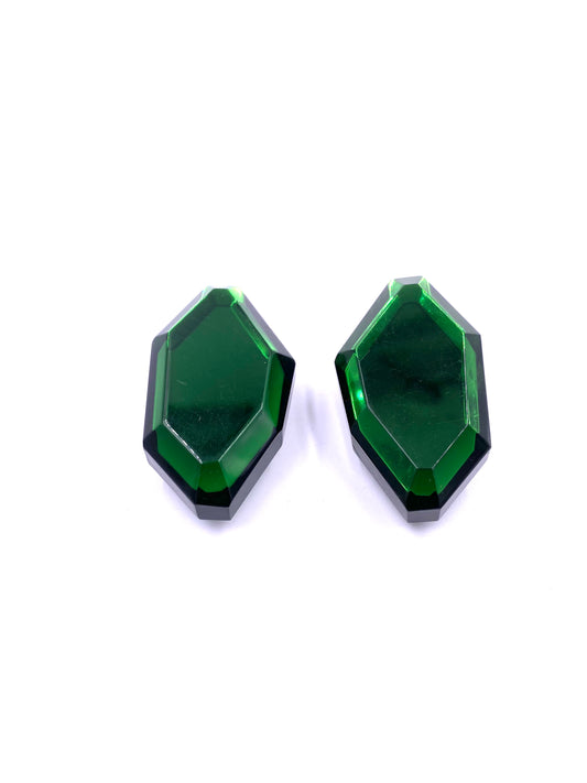 Vintage Large Green Diamond Shaped Clip-On Earring - The Kit Vintage