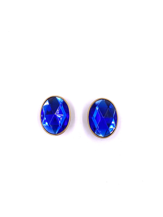 Vintage 1980's Large Oval Blue Clip-On Earrings - The Kit Vintage