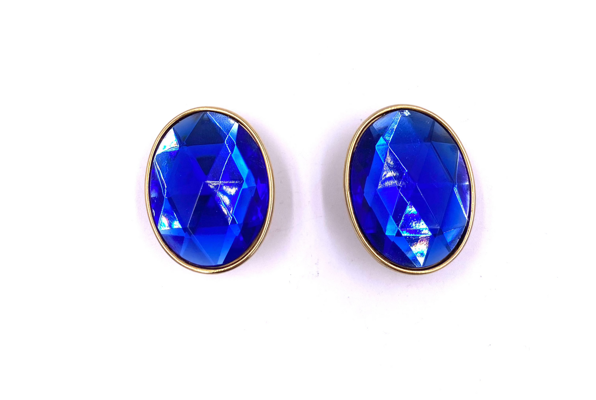 Vintage 1980's Large Oval Blue Clip-On Earrings - The Kit Vintage