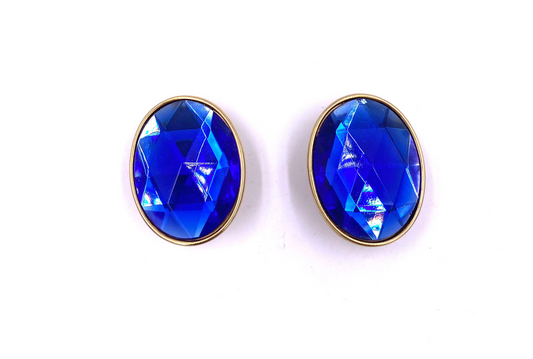 Vintage 1980's Large Oval Blue Clip-On Earrings - The Kit Vintage