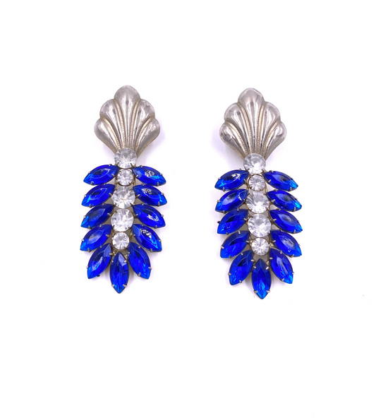 Vintage Art Deco Style Silver with Blue Stone Earrings - The Kit Vintage