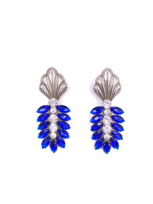 Vintage Art Deco Style Silver with Blue Stone Earrings - The Kit Vintage