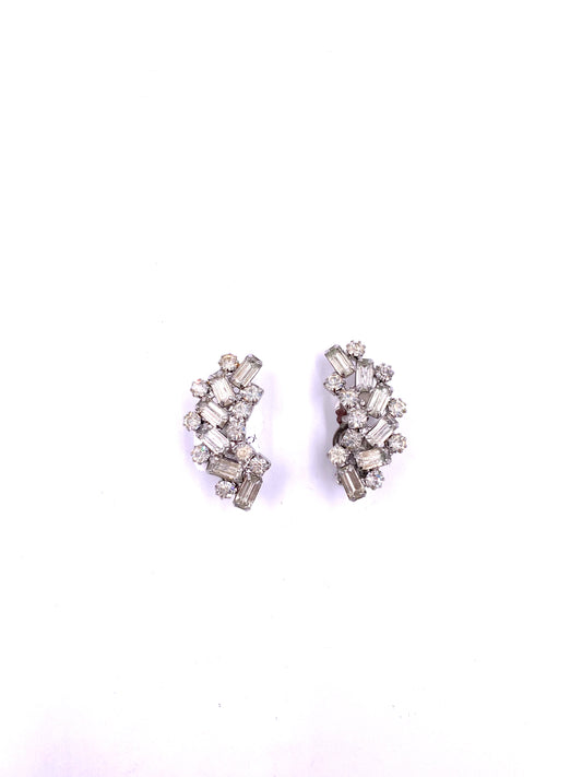 Vintage 1950's Rhinestone Ear Climber Clip-On Earrings - The Kit Vintage