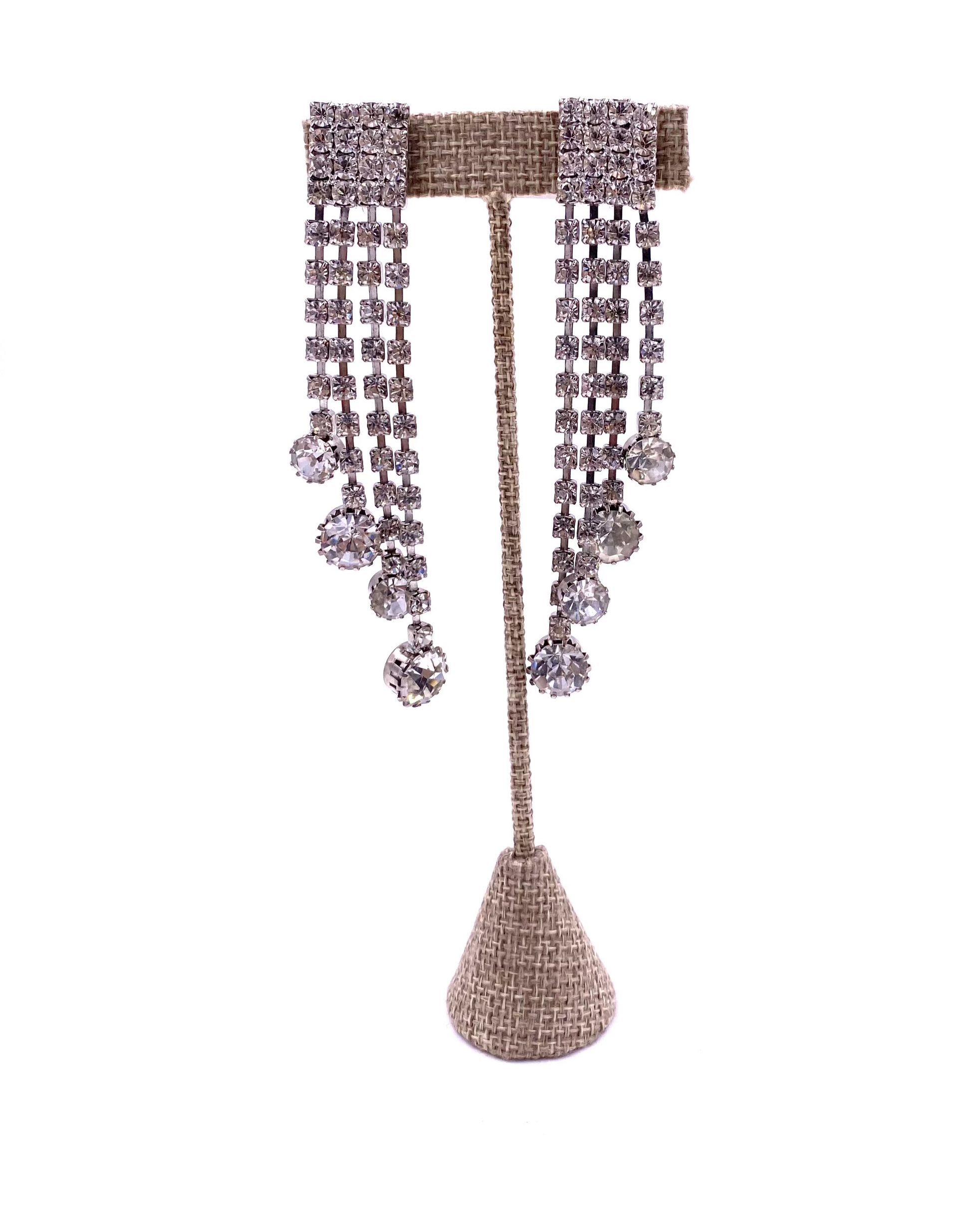 Vintage Rhinestone 4 Strand Drop Earring - The Kit Vintage