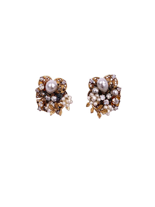 Gold Pearl & Rhinestone Cluster Earring - The Kit Vintage