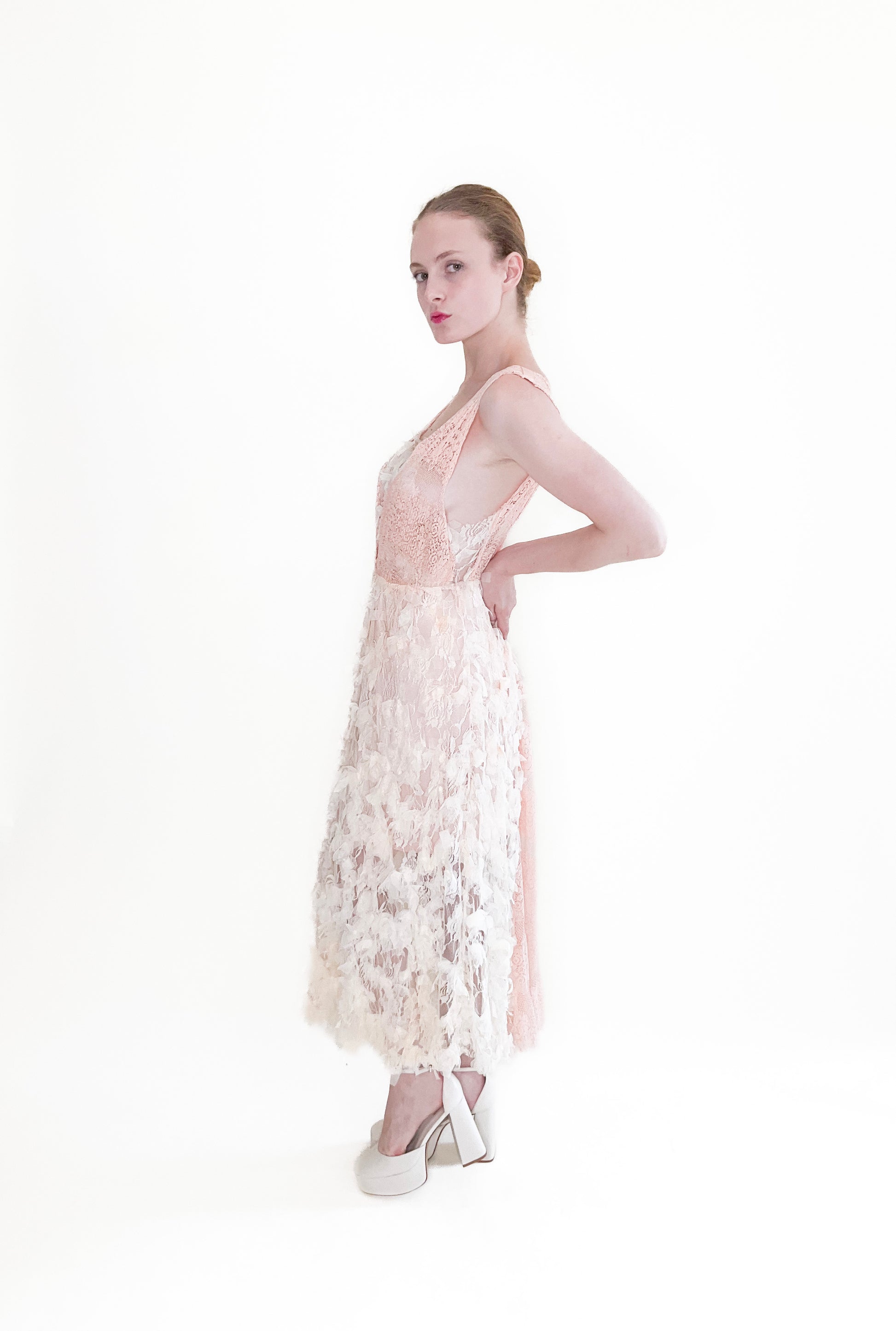 Pink French Knit & Lace Dress - The Kit Vintage