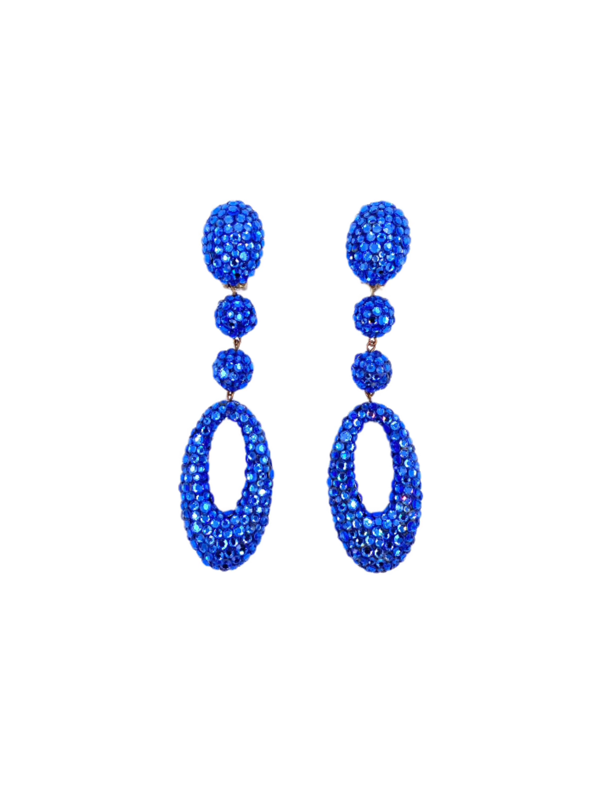 James Arpad Blue Rhinestone Oval Drop Clip-On Earrings - The Kit Vintage