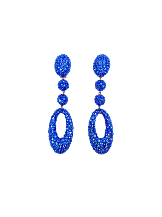 James Arpad Blue Rhinestone Oval Drop Clip-On Earrings - The Kit Vintage