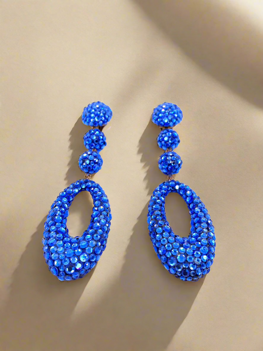 James Arpad Blue Rhinestone Oval Drop Clip-On Earrings - The Kit Vintage