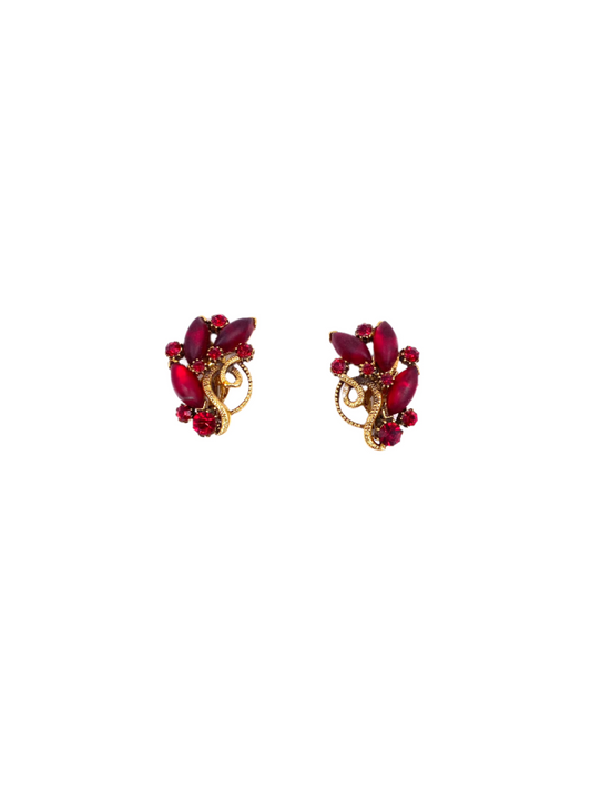 Signed Red Matte Stone Climber Clip-On Earrings - The Kit Vintage