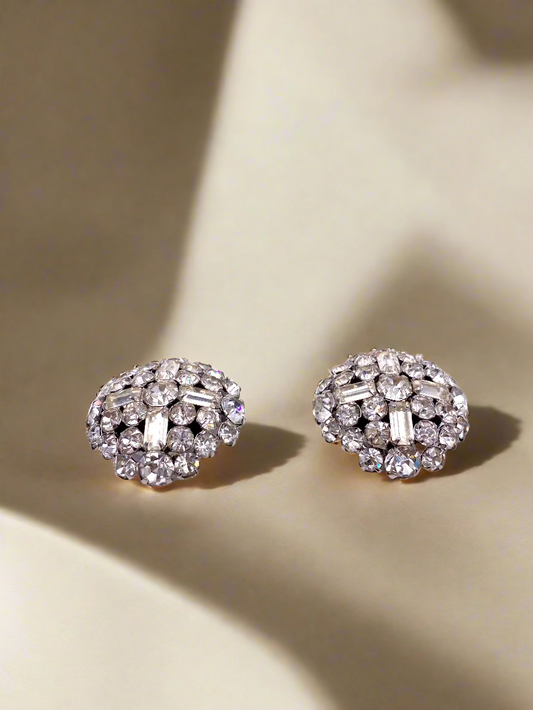 Circular Rhinestone Clip Earrings - The Kit Vintage