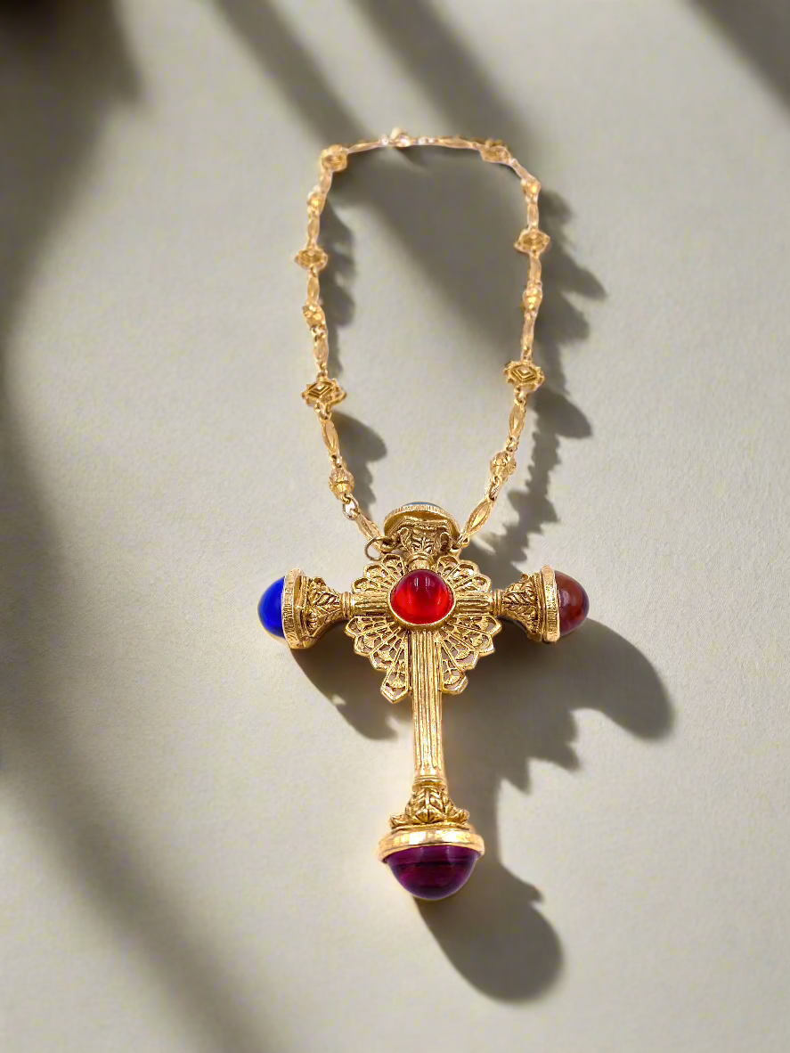 Cabachon Stone Large Cross Necklace - The Kit Vintage