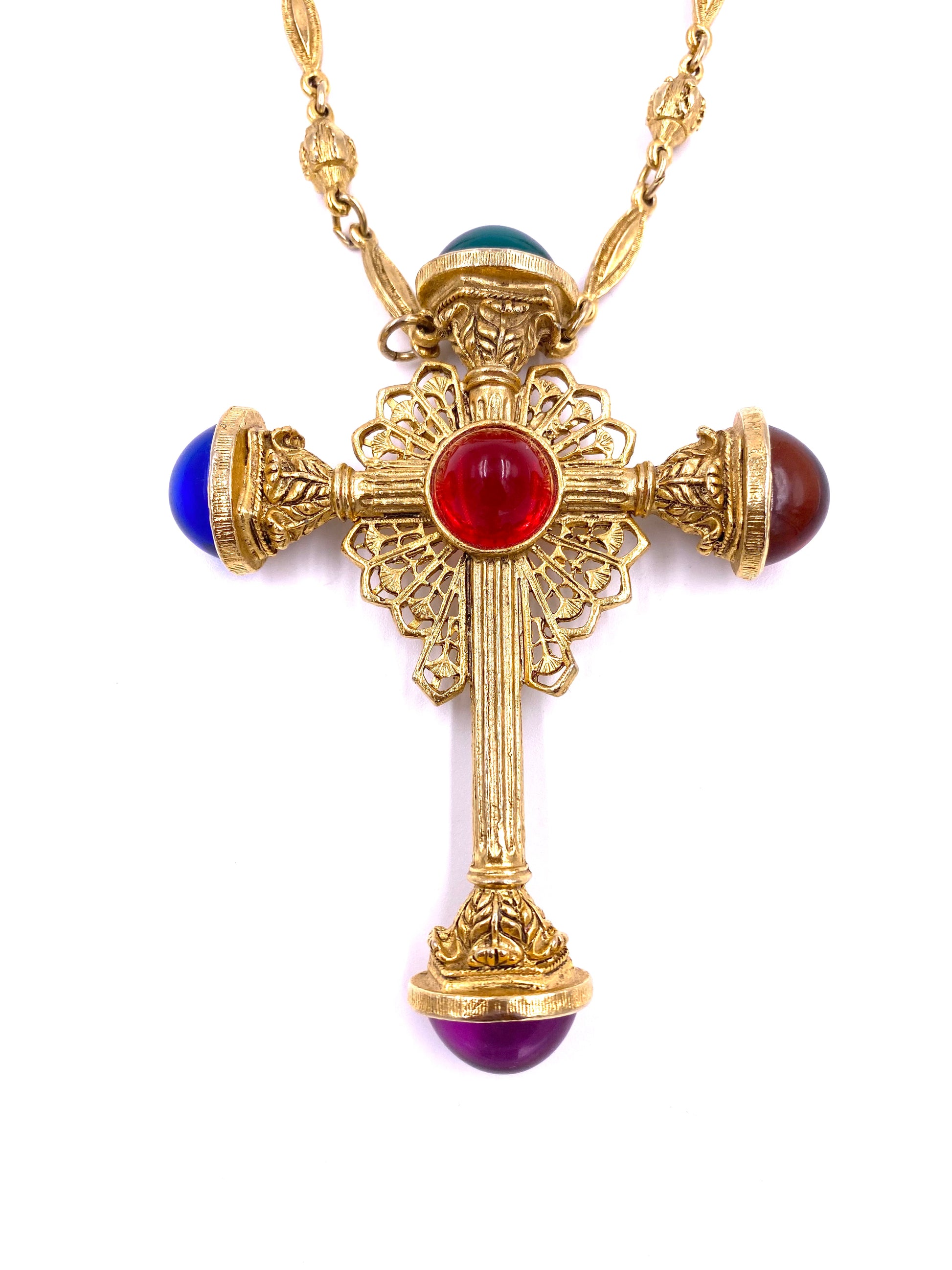 Cabachon Stone Large Cross Necklace - The Kit Vintage