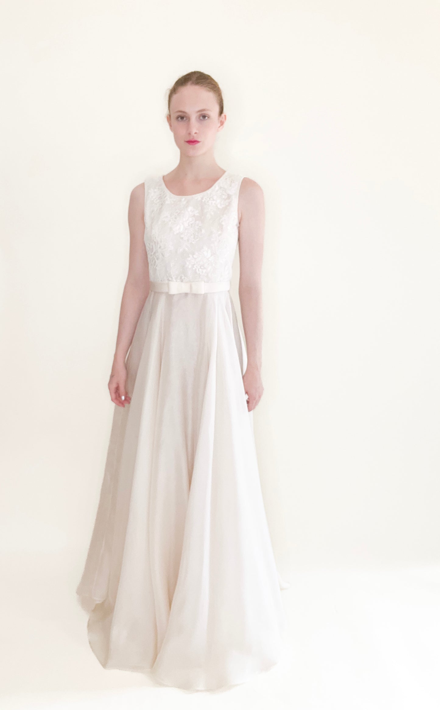 Dolce & Gabbana White 1990's Lace & Silk with Bow Dress