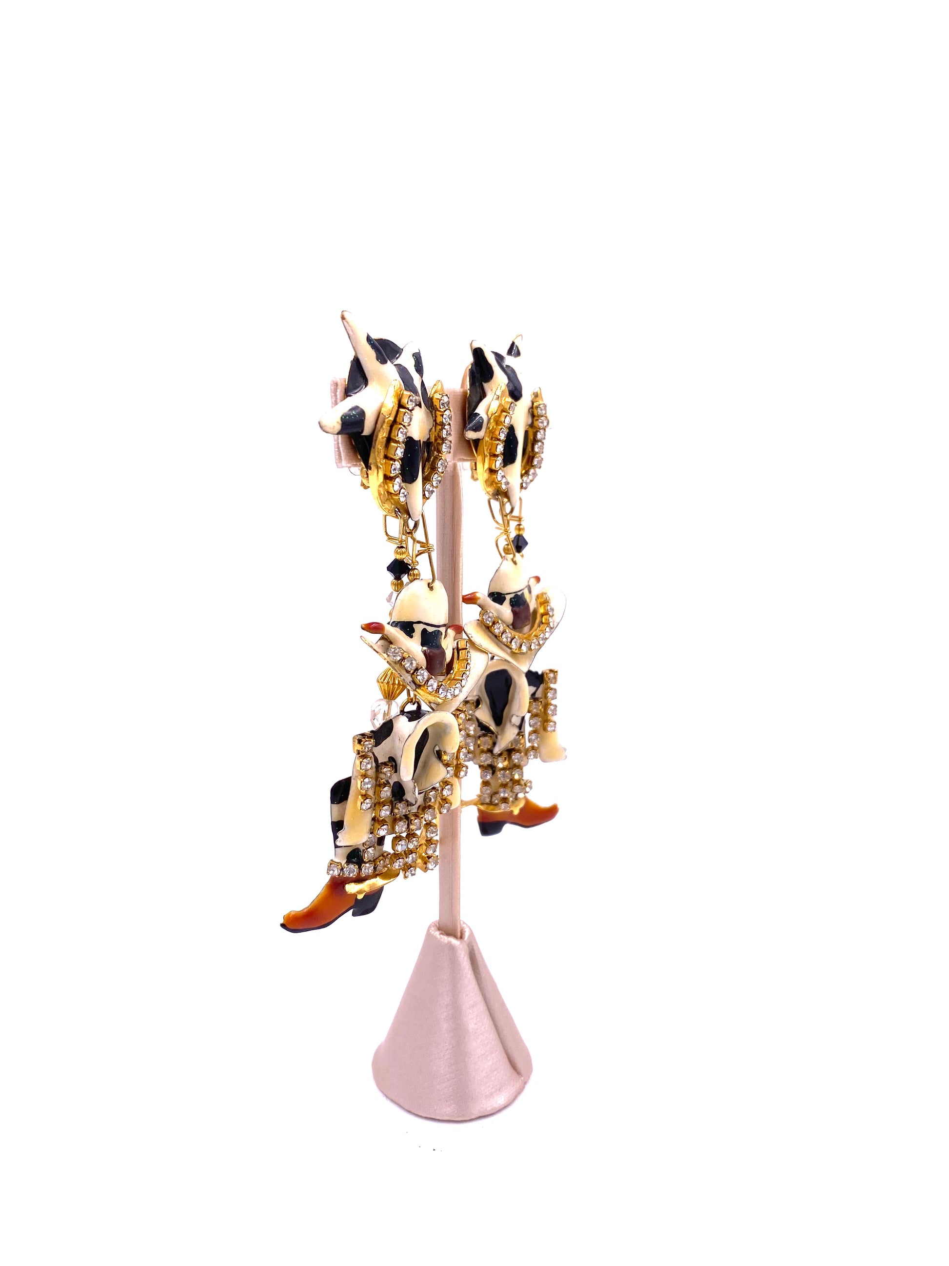 Lunch at The Ritz Cow Print Western boots & Hat Earrings - The Kit Vintage
