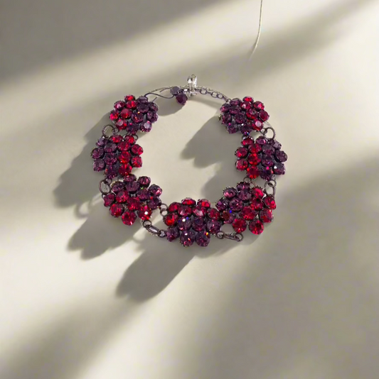 Yves Saint Laurent Rive Gauche Red & Purple Floral Cluster Necklace - The Kit Vintage