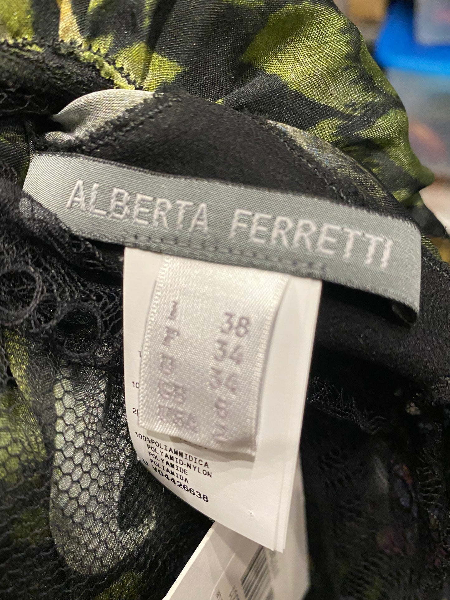 Alberta Ferretti Black & Multicolor Chiffon & Lace Dress