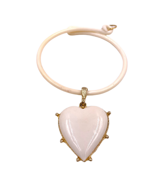 Vintage Enamel Cream Heart Pendant Choker Necklace with Gold Trim - The Kit Vintage